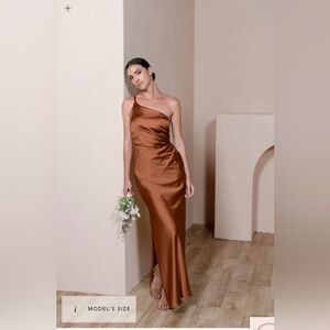 Revelry Jade Satin Dress in Rust